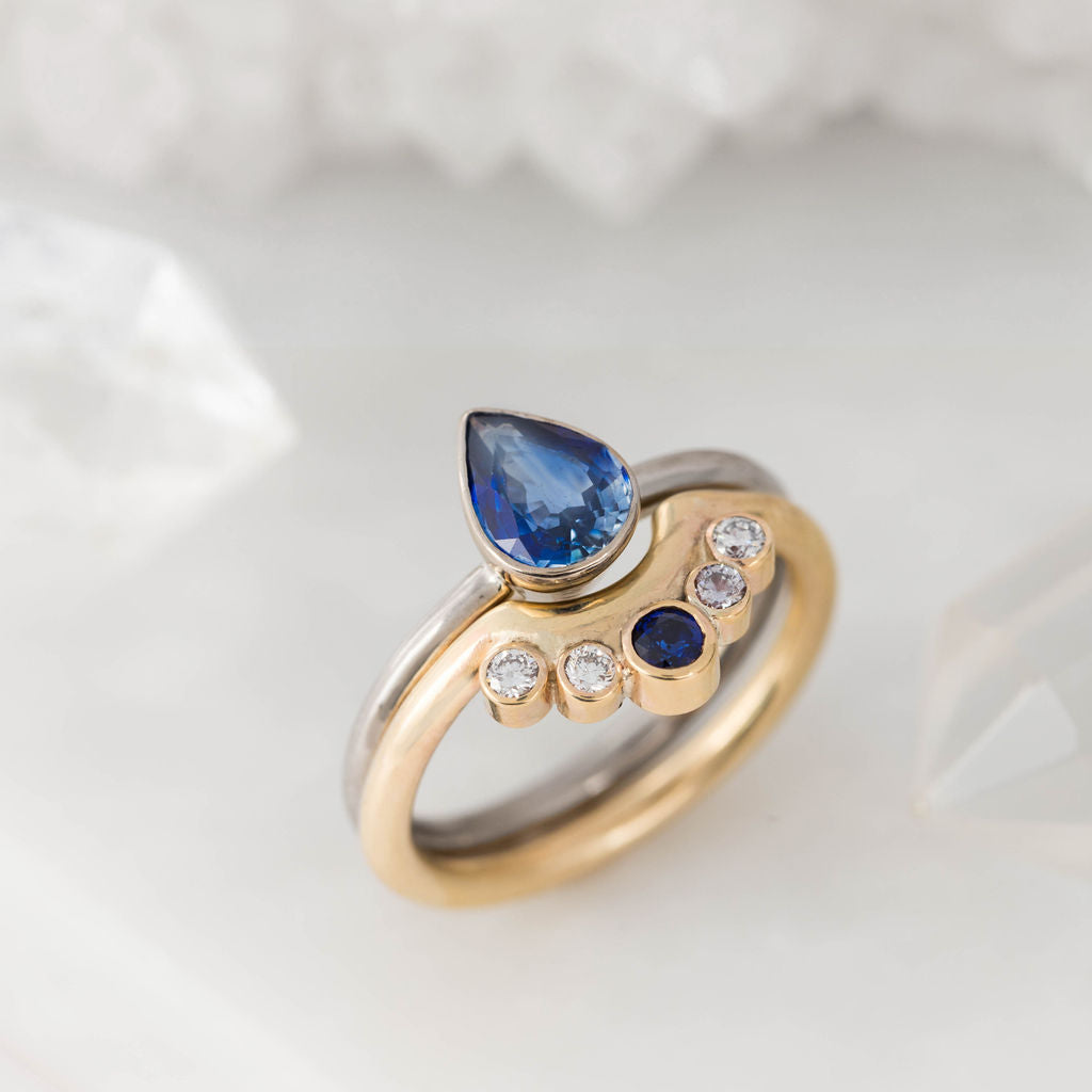 Gold Diamond and Sapphire Nestling Wedding Ring