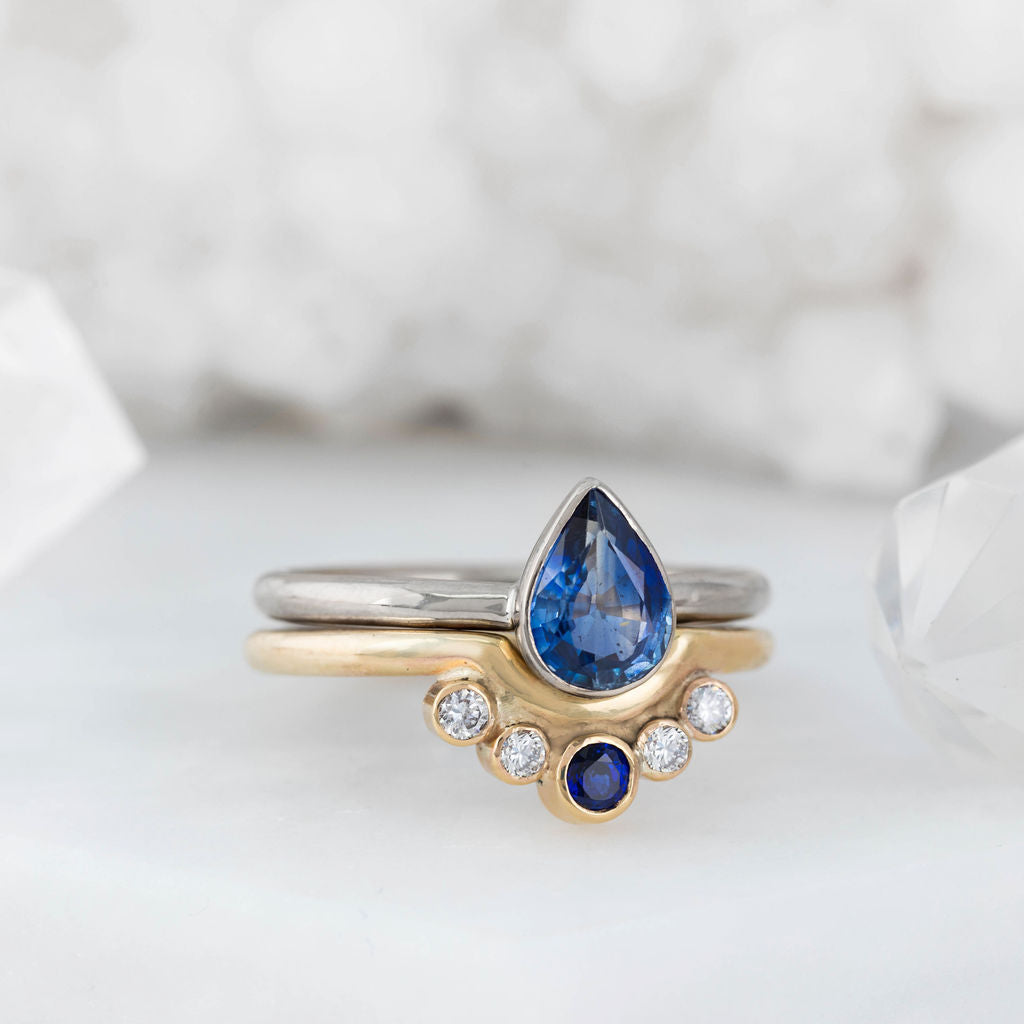 Gold Diamond and Sapphire Nestling Wedding Ring