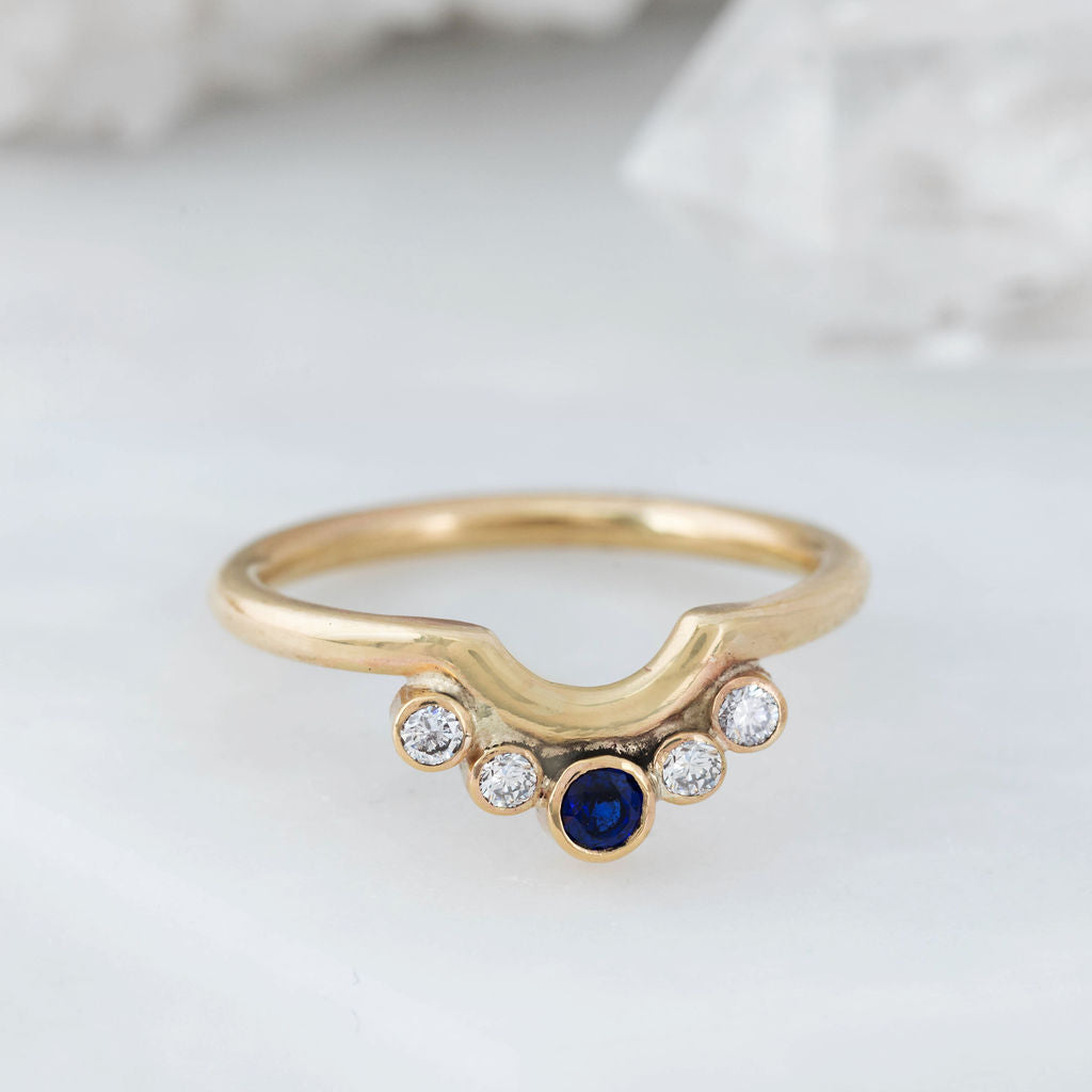 Gold Diamond and Sapphire Nestling Wedding Ring