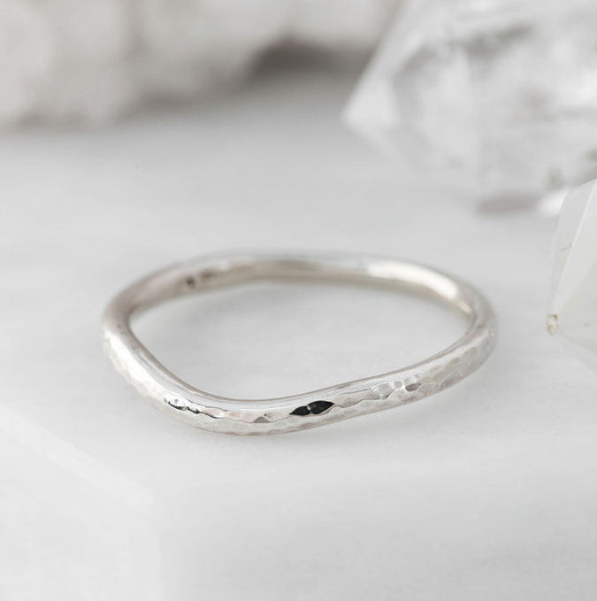 Dimpled Platinum Curve Wedding Band