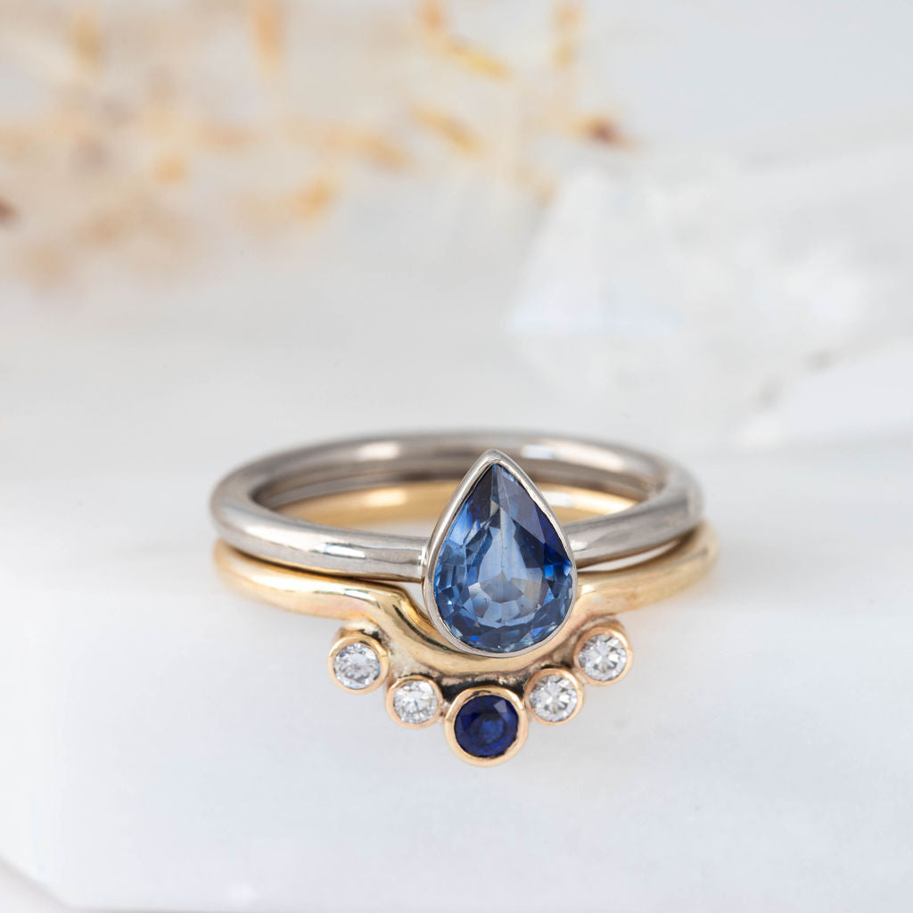 Gold Diamond and Sapphire Nestling Wedding Ring