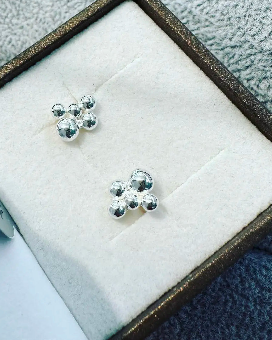 Silver Cluster Stud Earrings