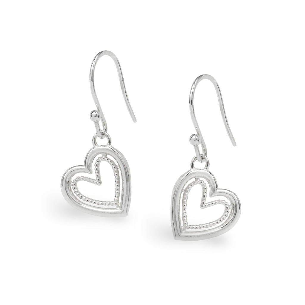 'Cariad' Heart Hook Earrings - Silver