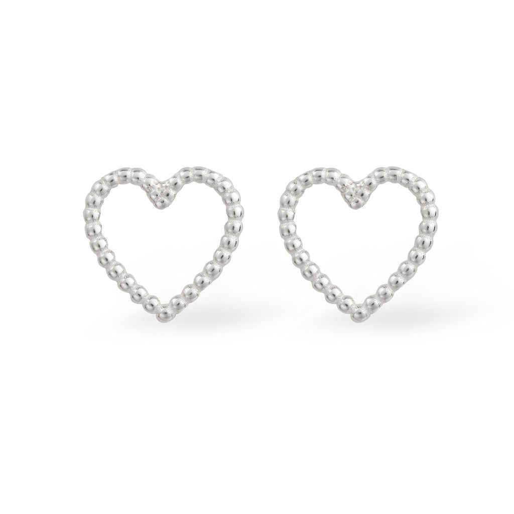 'Cariad' Heart Stud Earrings - Silver