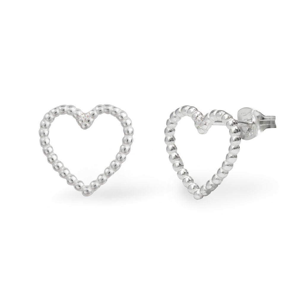 'Cariad' Heart Stud Earrings - Silver