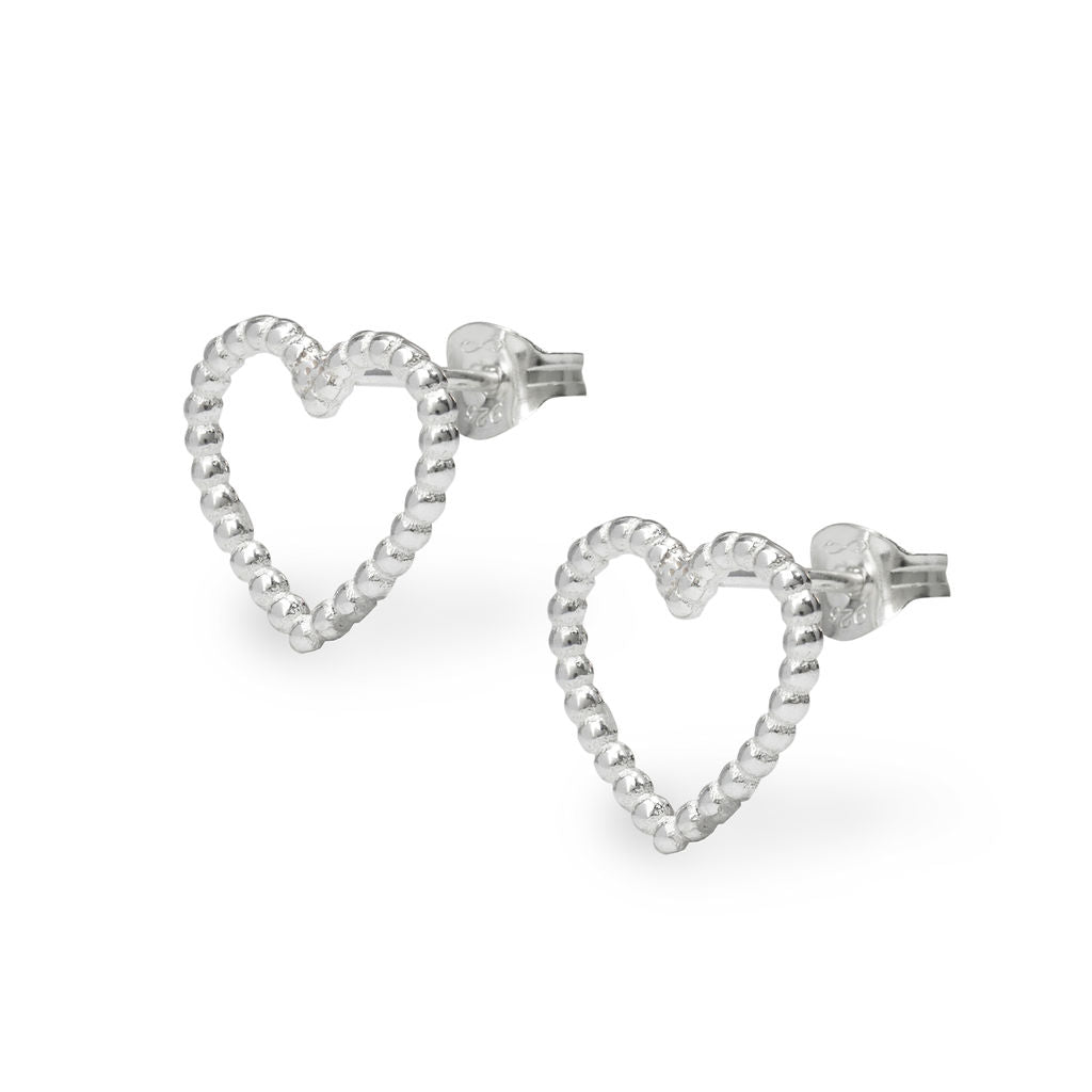 'Cariad' Heart Stud Earrings - Silver