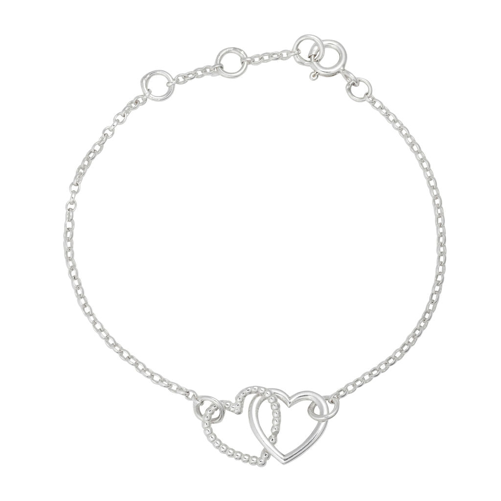 Interlinking Two 'Cariad' Hearts Bracelet - Silver