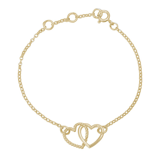 Interlinking Two 'Cariad' Hearts Bracelet - Gold