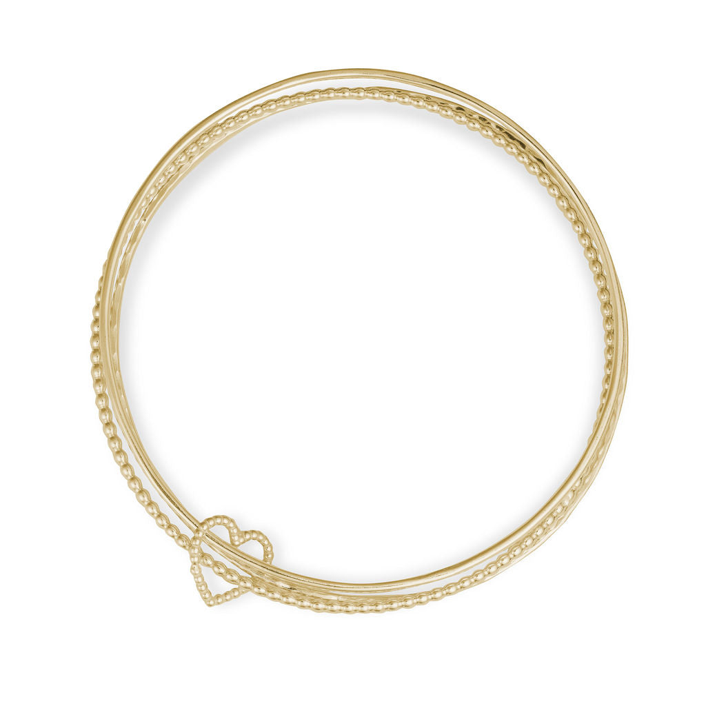 Triple Bangle with 'Cariad' Heart Charm - Gold