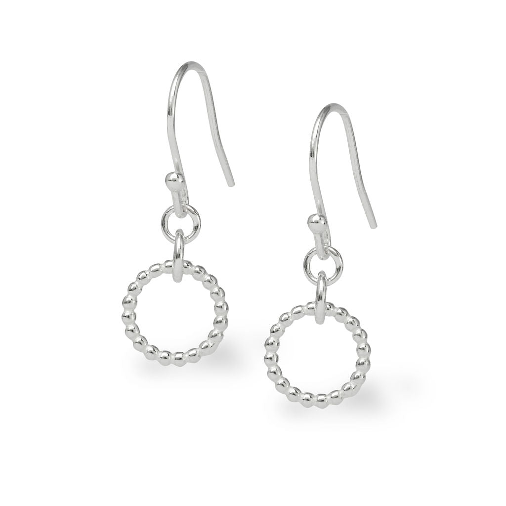 Large Single Beaded Hoop Hook Earring - Silver