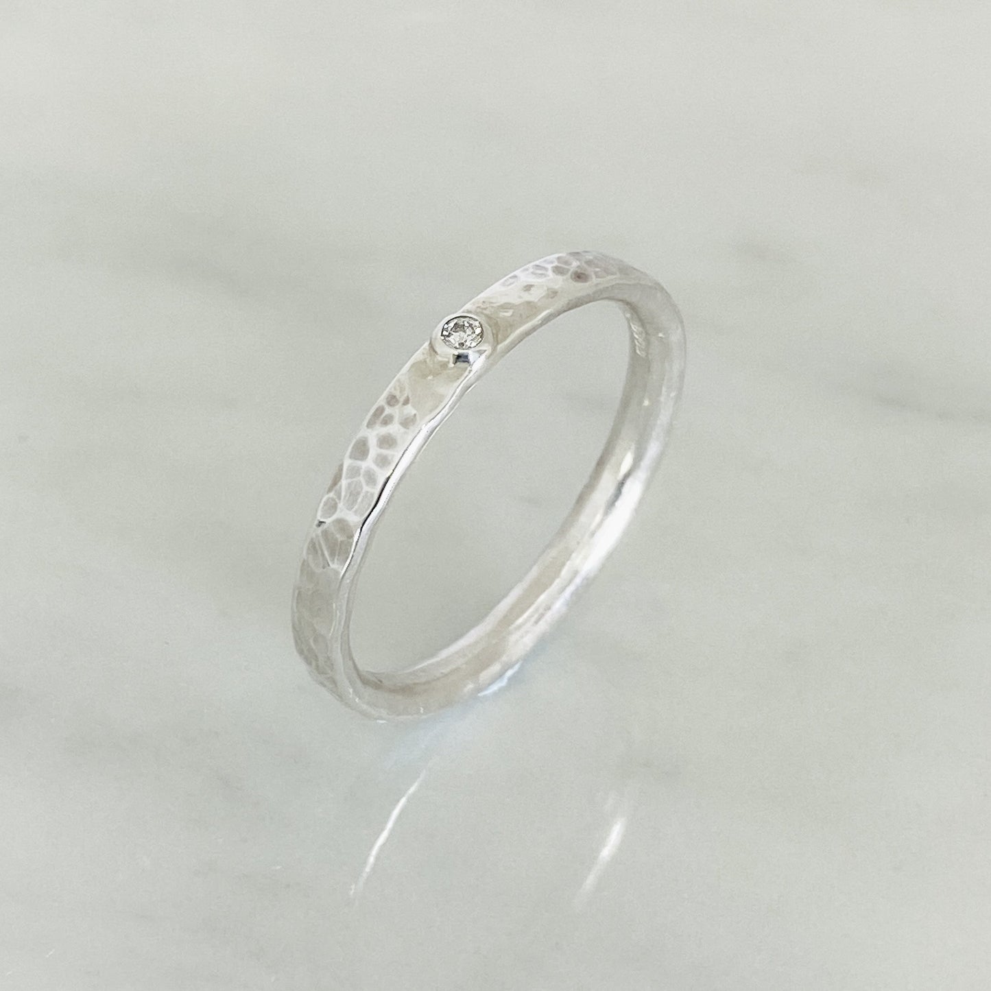 Platinum Diamond Dimpled Wedding Ring