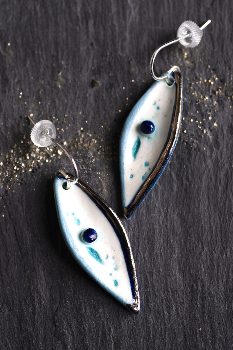 Droplet Earrings with Bead and Platinum Detailing