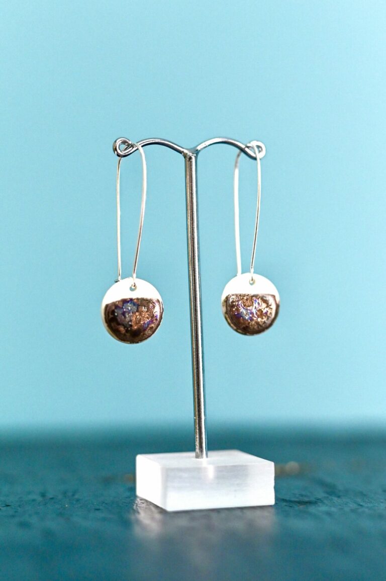 Metallic Disc Earrings on Silver Wire Hoop