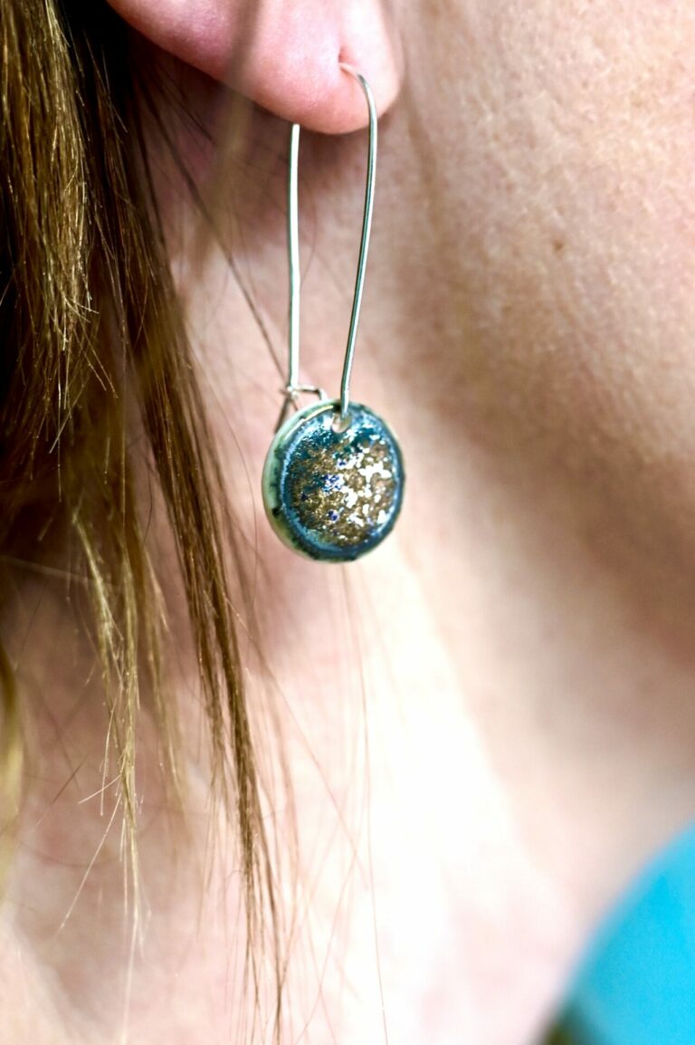 Metallic Disc Earrings on Silver Wire Hoop