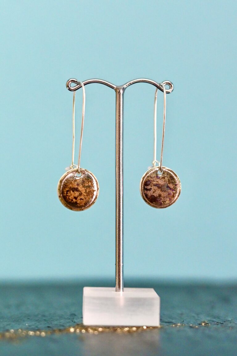 Metallic Disc Earrings on Silver Wire Hoop